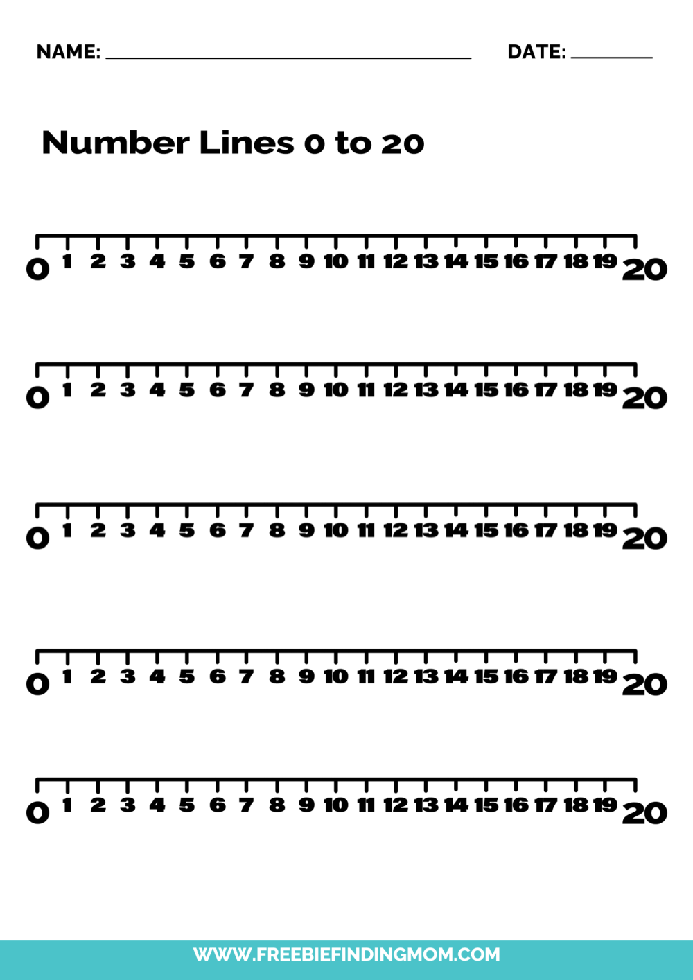 90 Free Printable Number Line 1-20 19