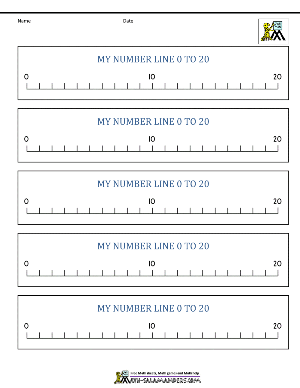 90 Free Printable Number Line 1-20 35