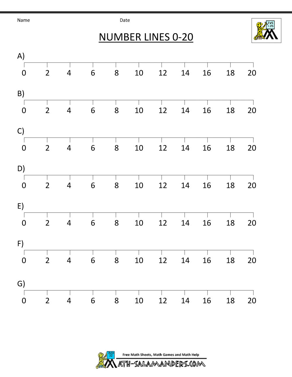 90 Free Printable Number Line 1-20 74