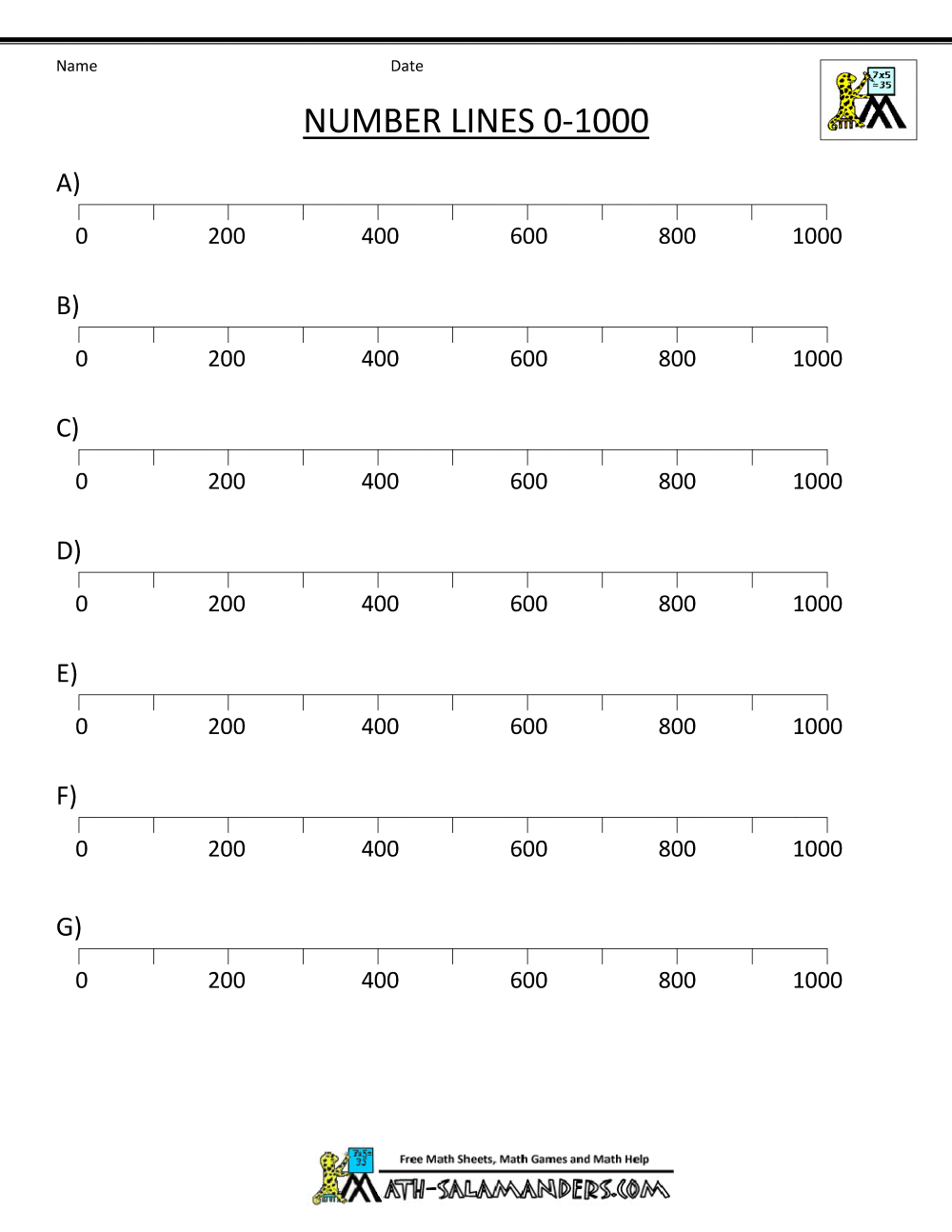 90 Free Printable Number Line 1-20 90