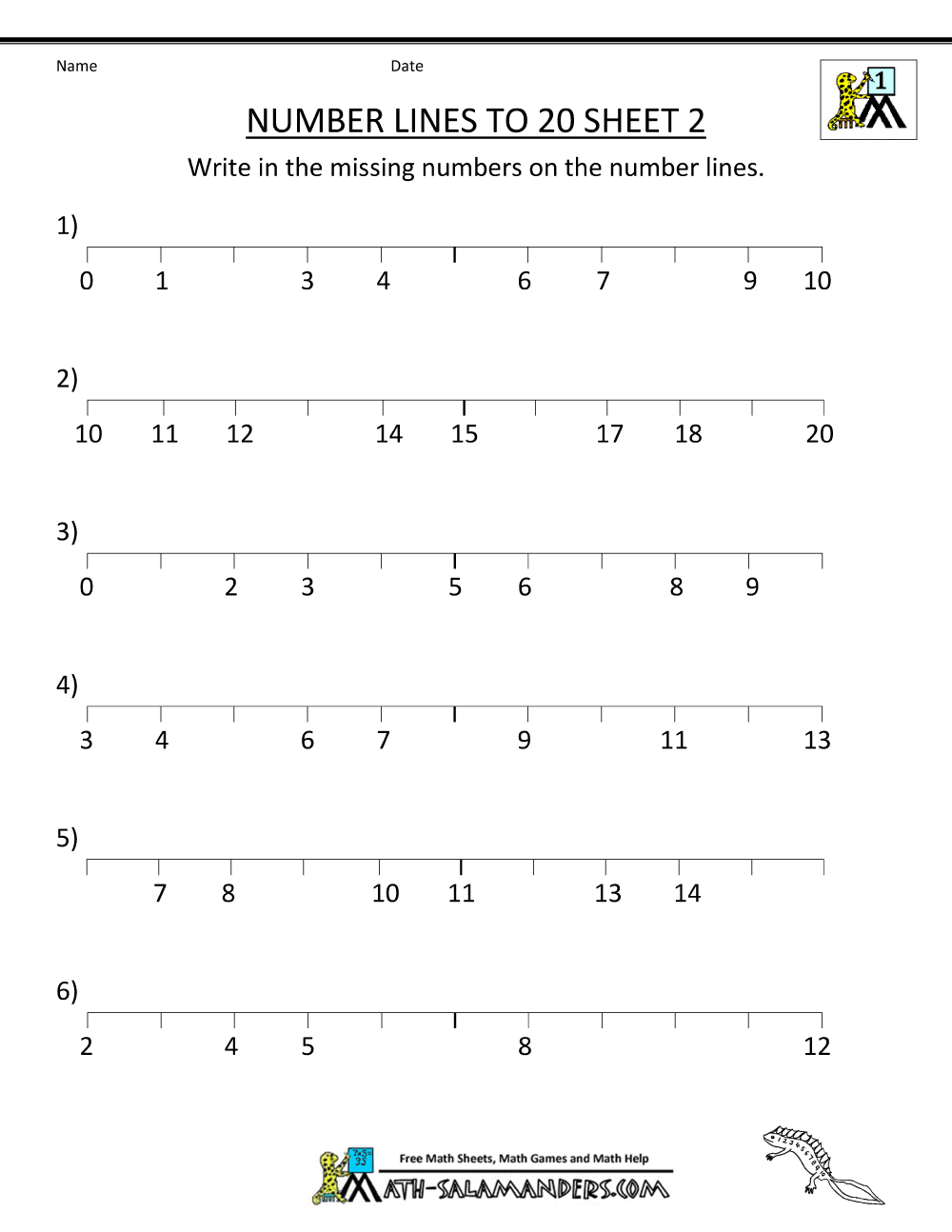 90 Free Printable Number Line 1-20 96