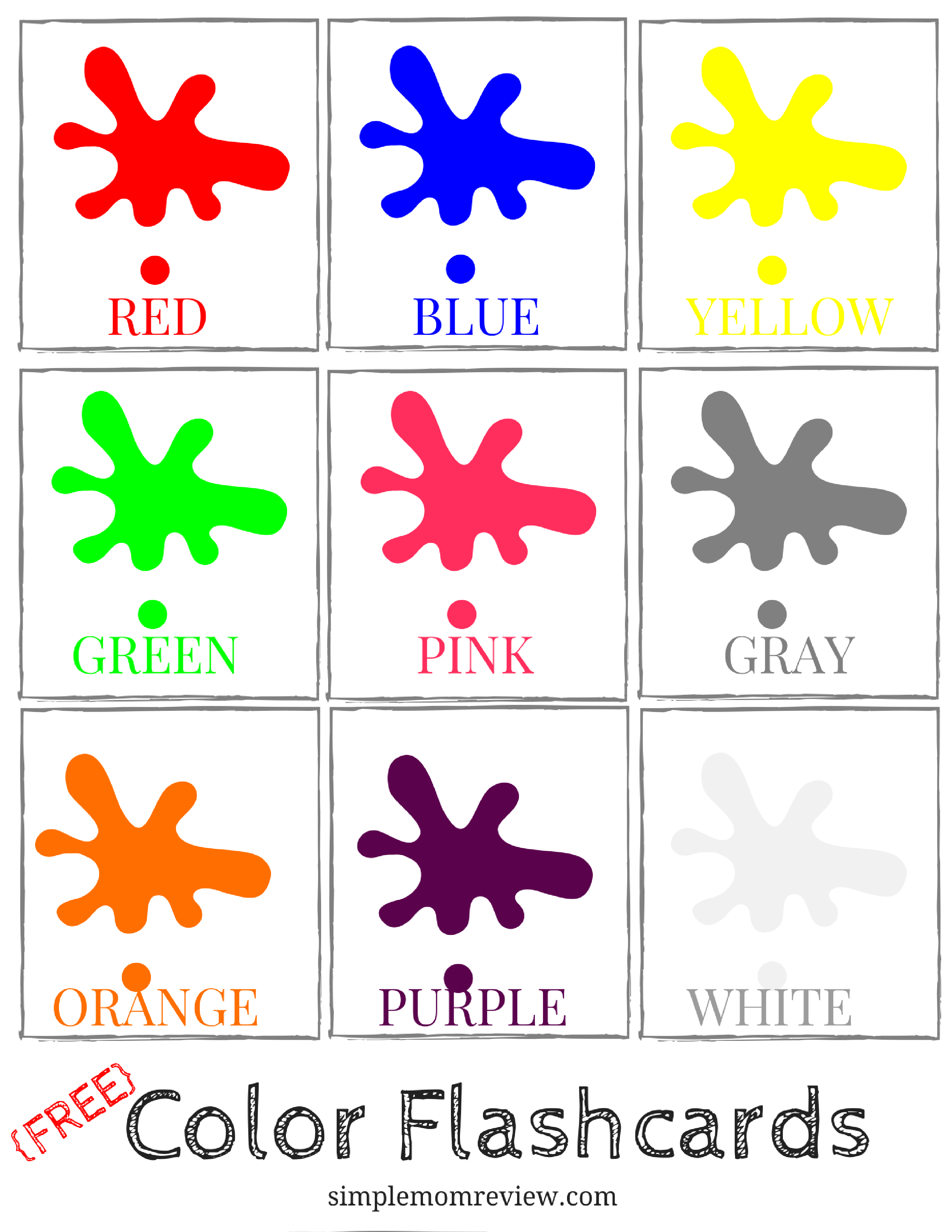 90 Printable Color Words Flash Cards 1