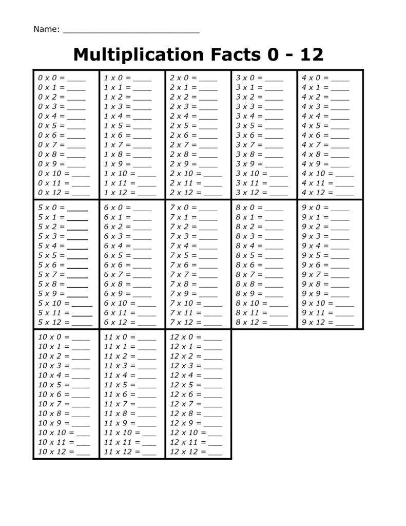 Save 60 Multiplication Facts 0-12 Printable Pdf Ideas 31