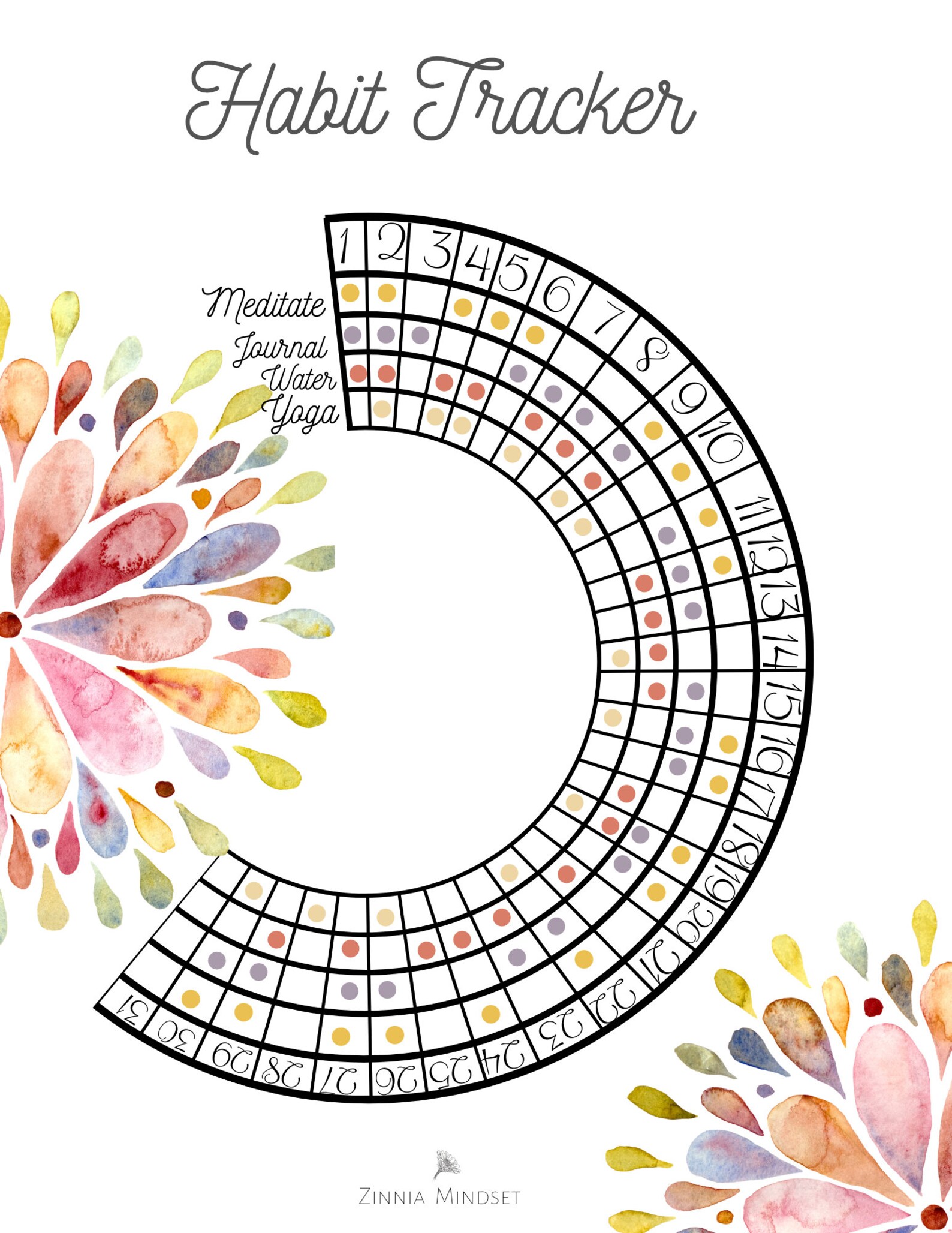 60 Circular Habit Tracker Printable Free 52