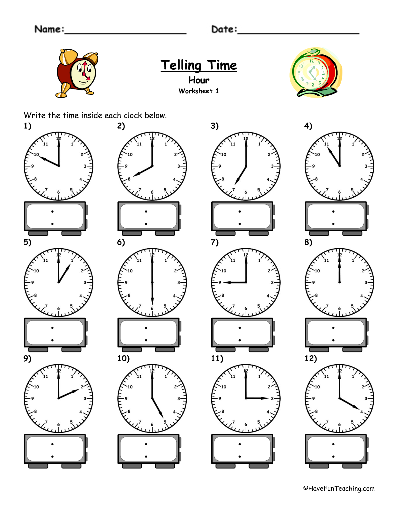 20 Clock Printable For Kids Math Worksheets