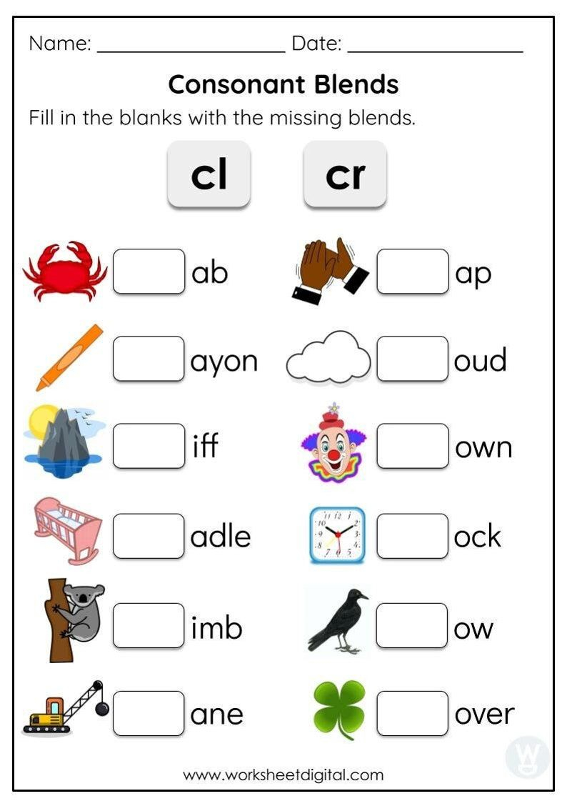 20 Consonant Blends Worksheets First Grade