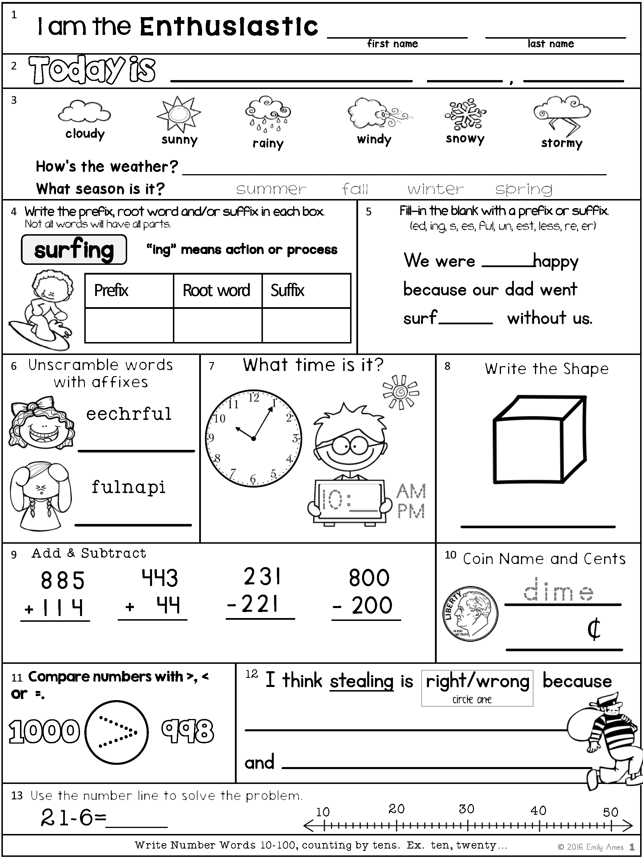 20 Easy Summer Math Worksheets