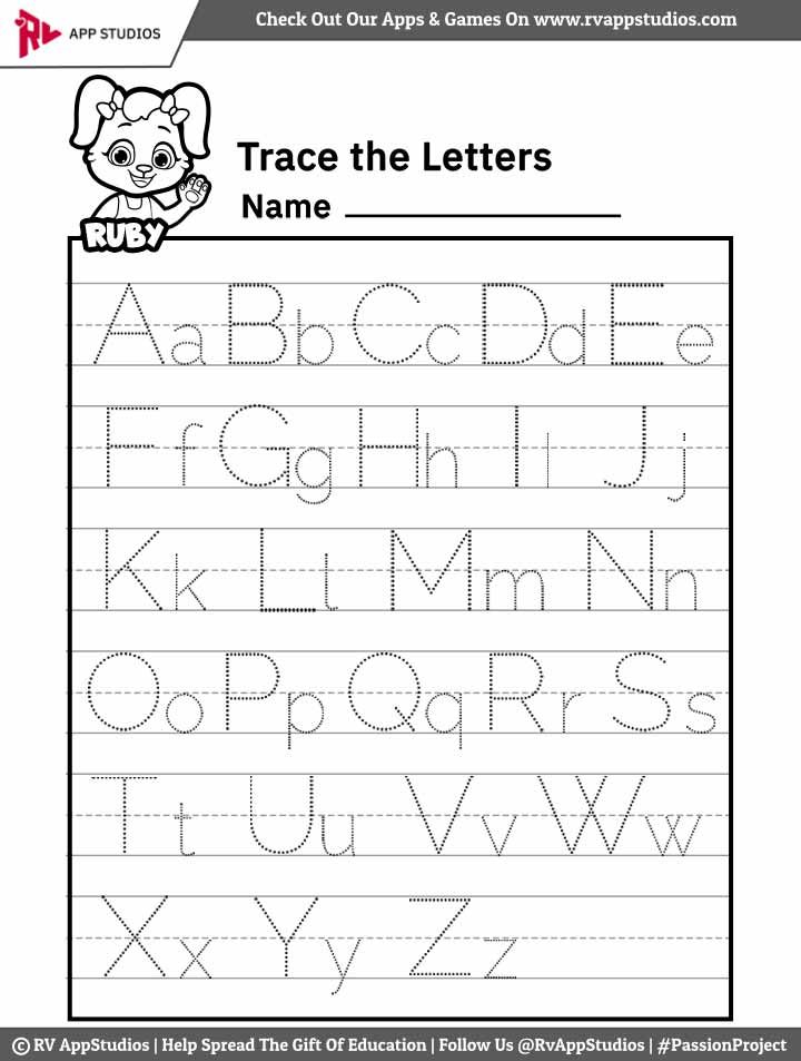 20 English Alphabets Tracing Worksheet