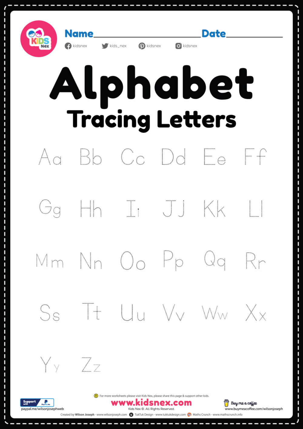 20 English Alphabets Tracing Worksheet