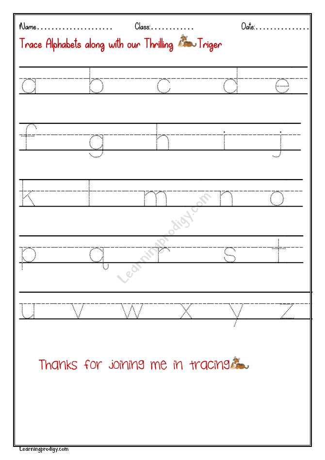 20 English Alphabets Tracing Worksheet