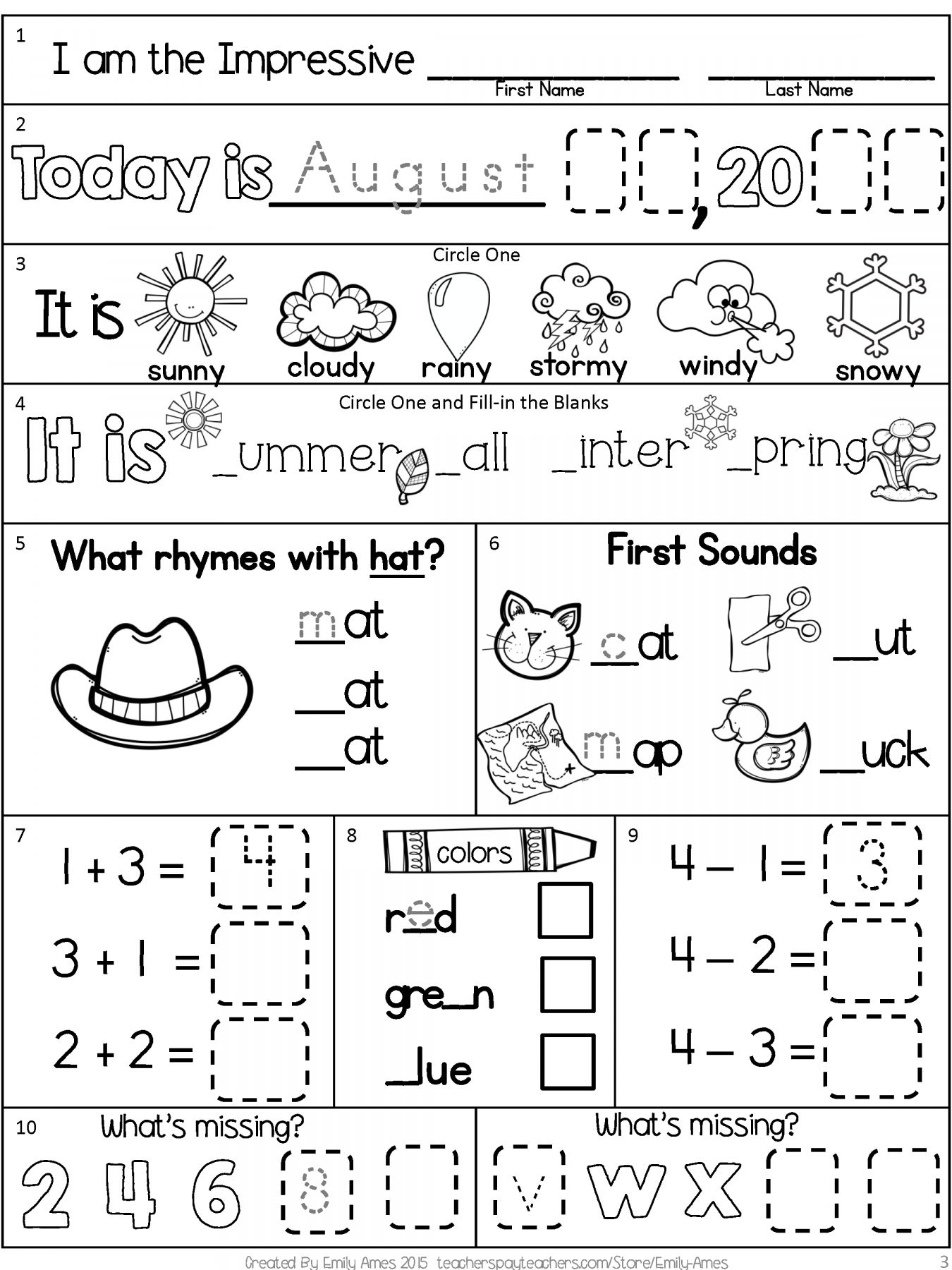 20 First Day Of School Worksheets 1St Grade Free