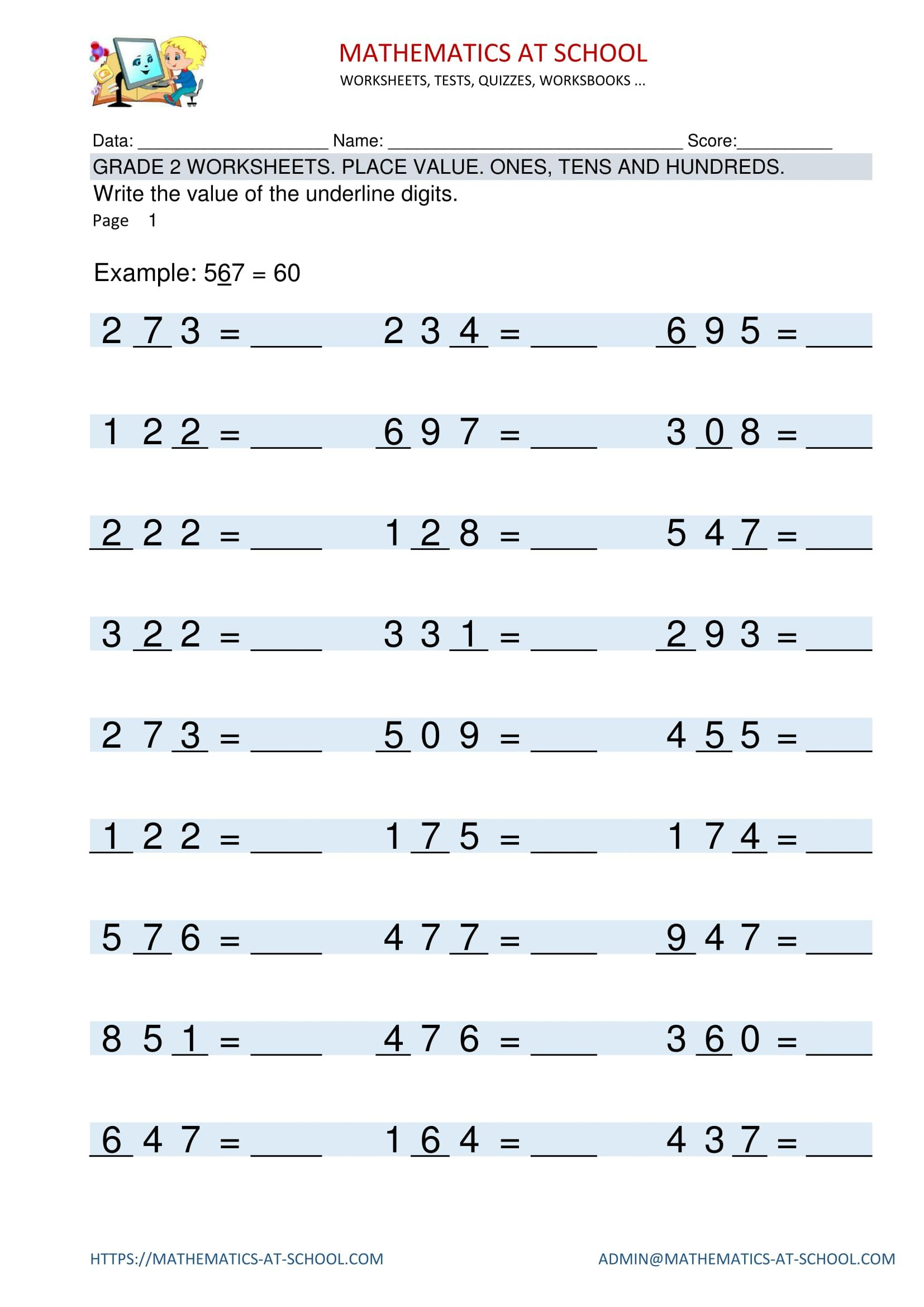 20 Grade 2 Math Worksheets Free Printable Place Values