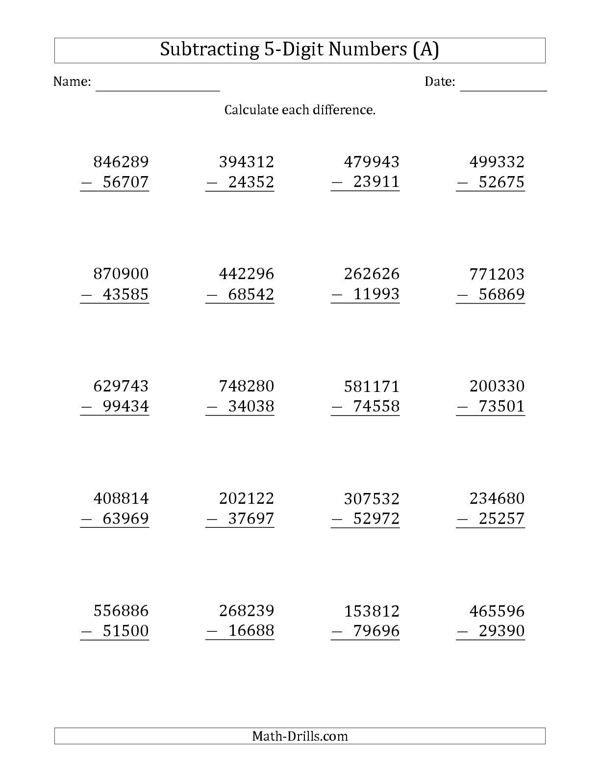 20 Maths Worksheet For Grade 5 Subtraction