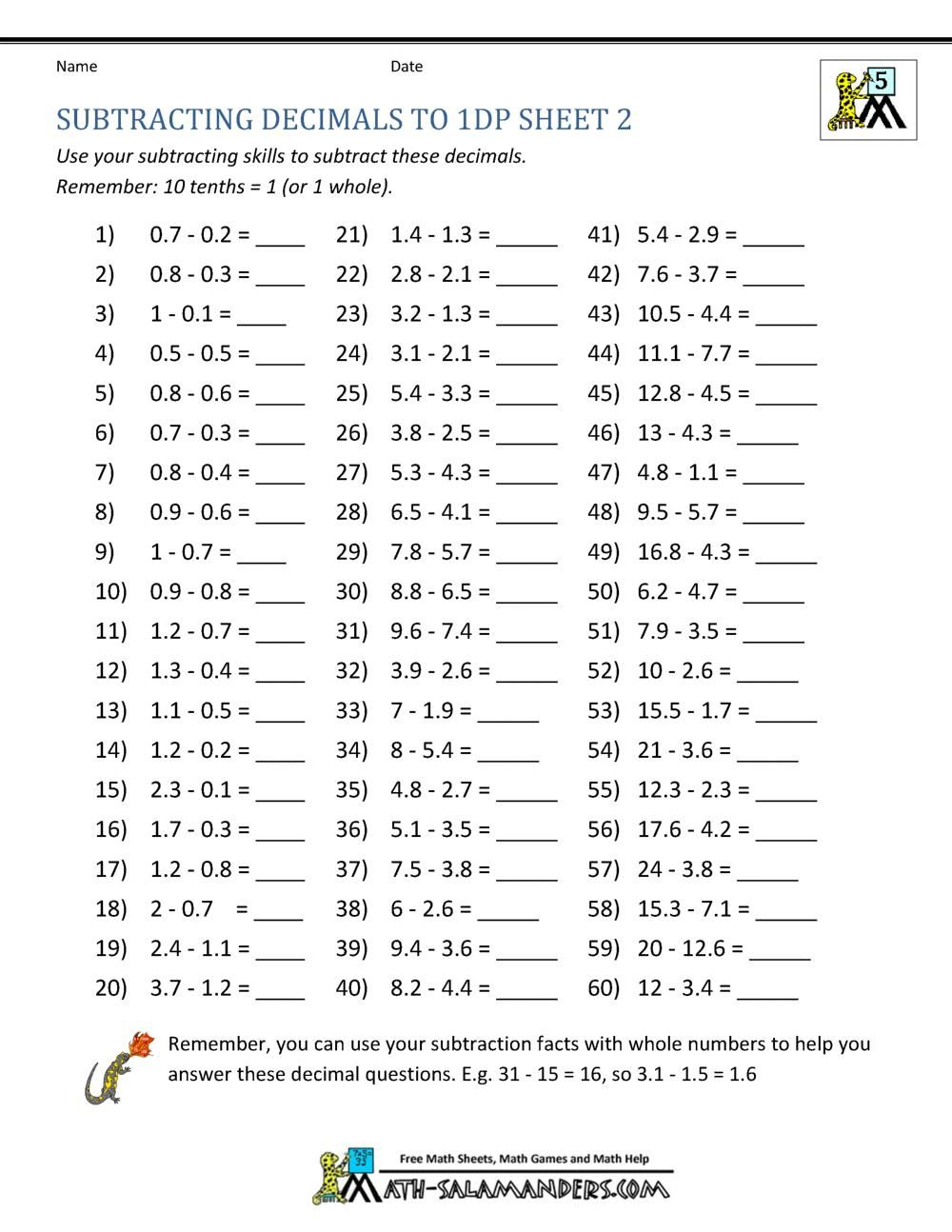 20 Maths Worksheet For Grade 5 Subtraction