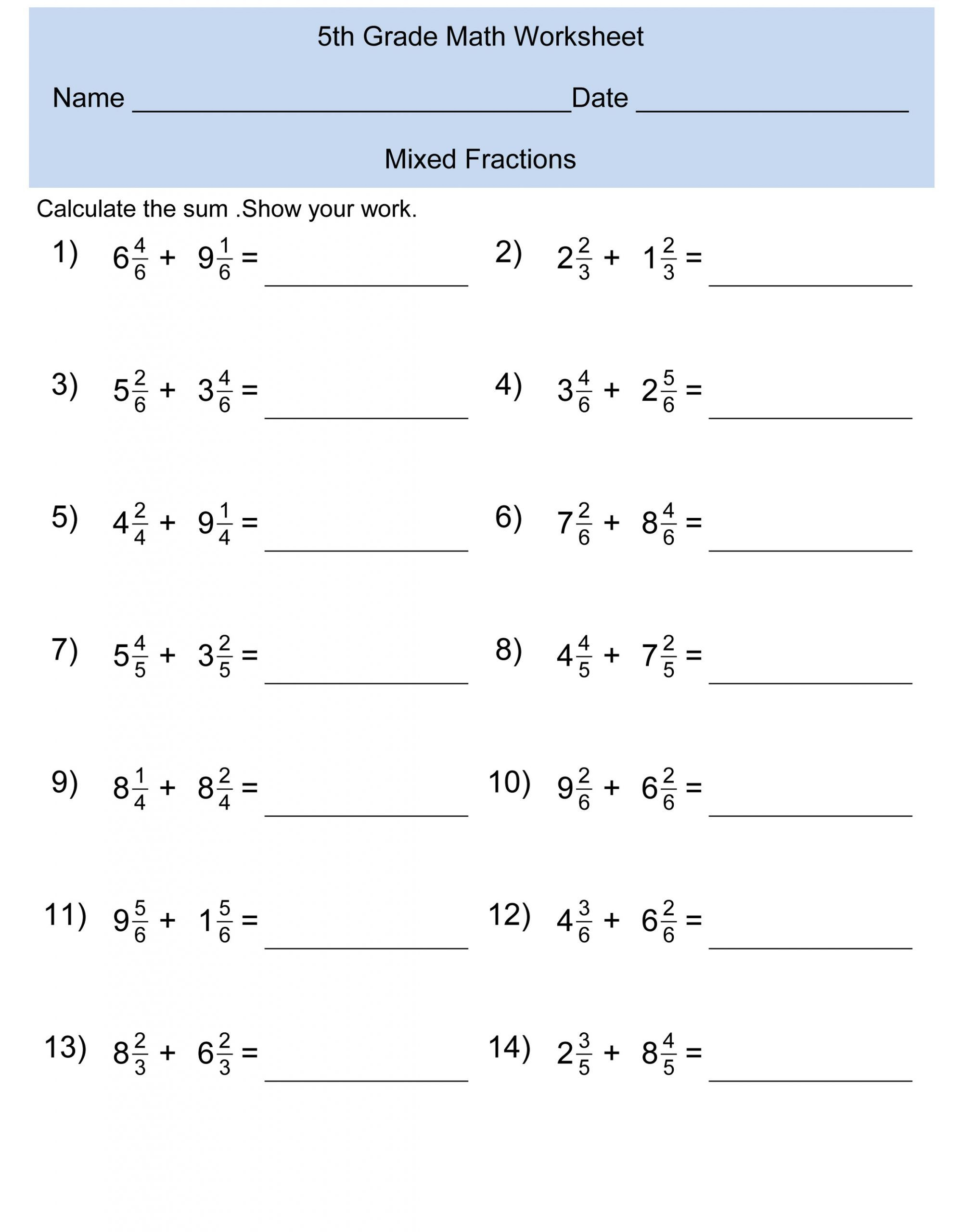 20 Maths Worksheet For Grade 5 Subtraction