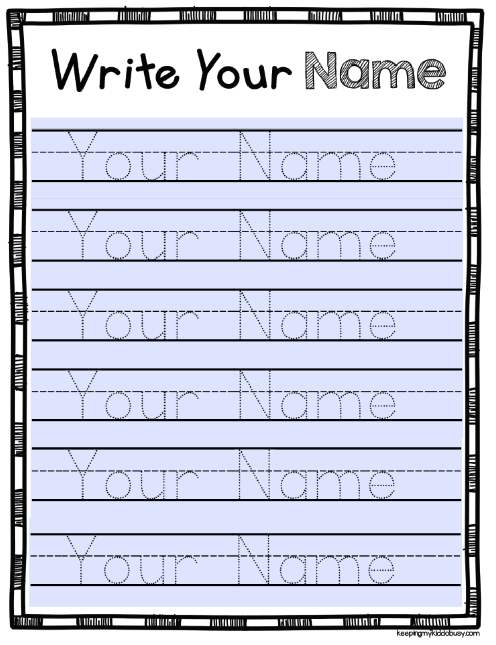 20 Name Writing Practice Preschool Handwriting Worksheets